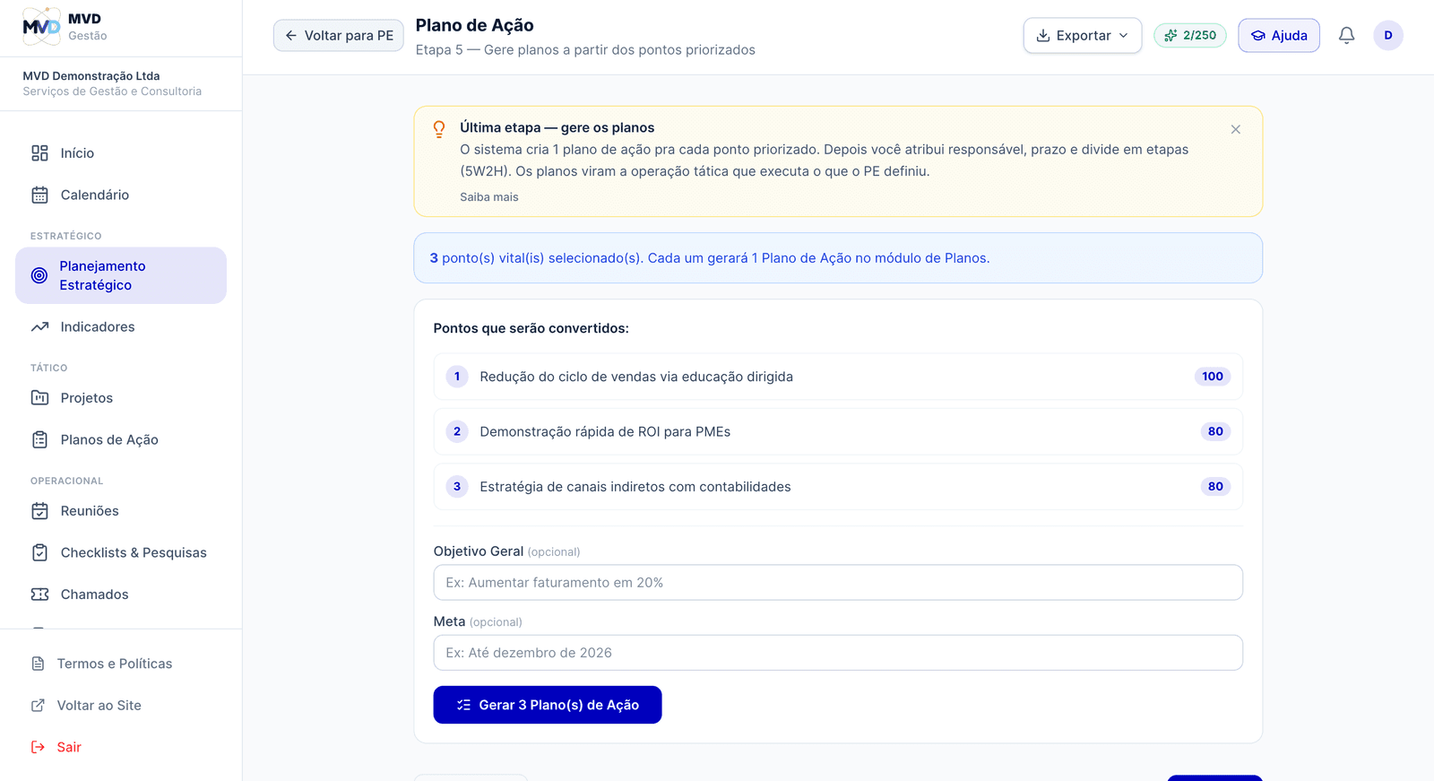 Geração automática de planos de ação a partir dos pontos priorizados